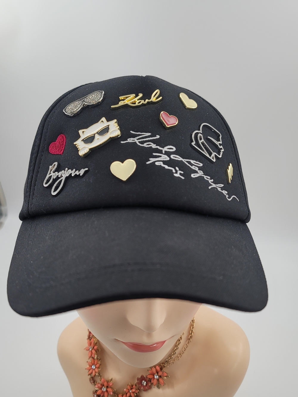 Karl Lagerfeld Women's Black Embellished Baseball Cap